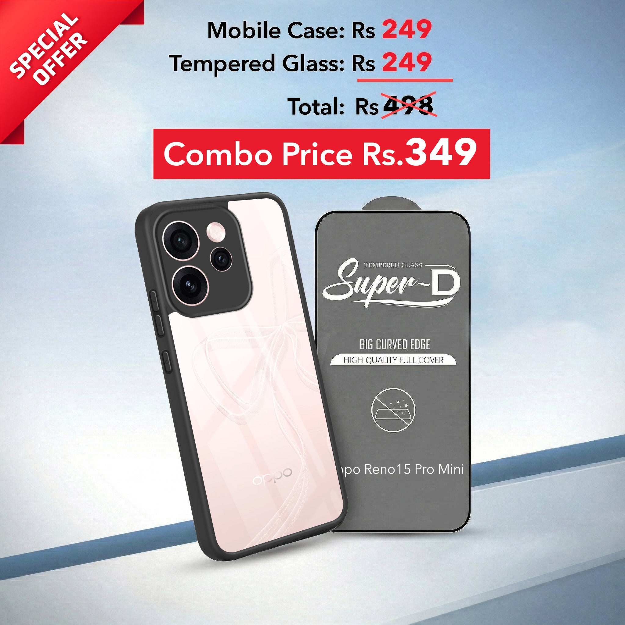 For Oppo Reno15 Pro Mini 5G | Oppo Reno 15 Pro Mini 5G Combo with Back Cover and 9H Tempered Glass (Lifetime Anti-Yellow | Crystal Clear Shockproof | Oleophobic Coating Screen Glass)