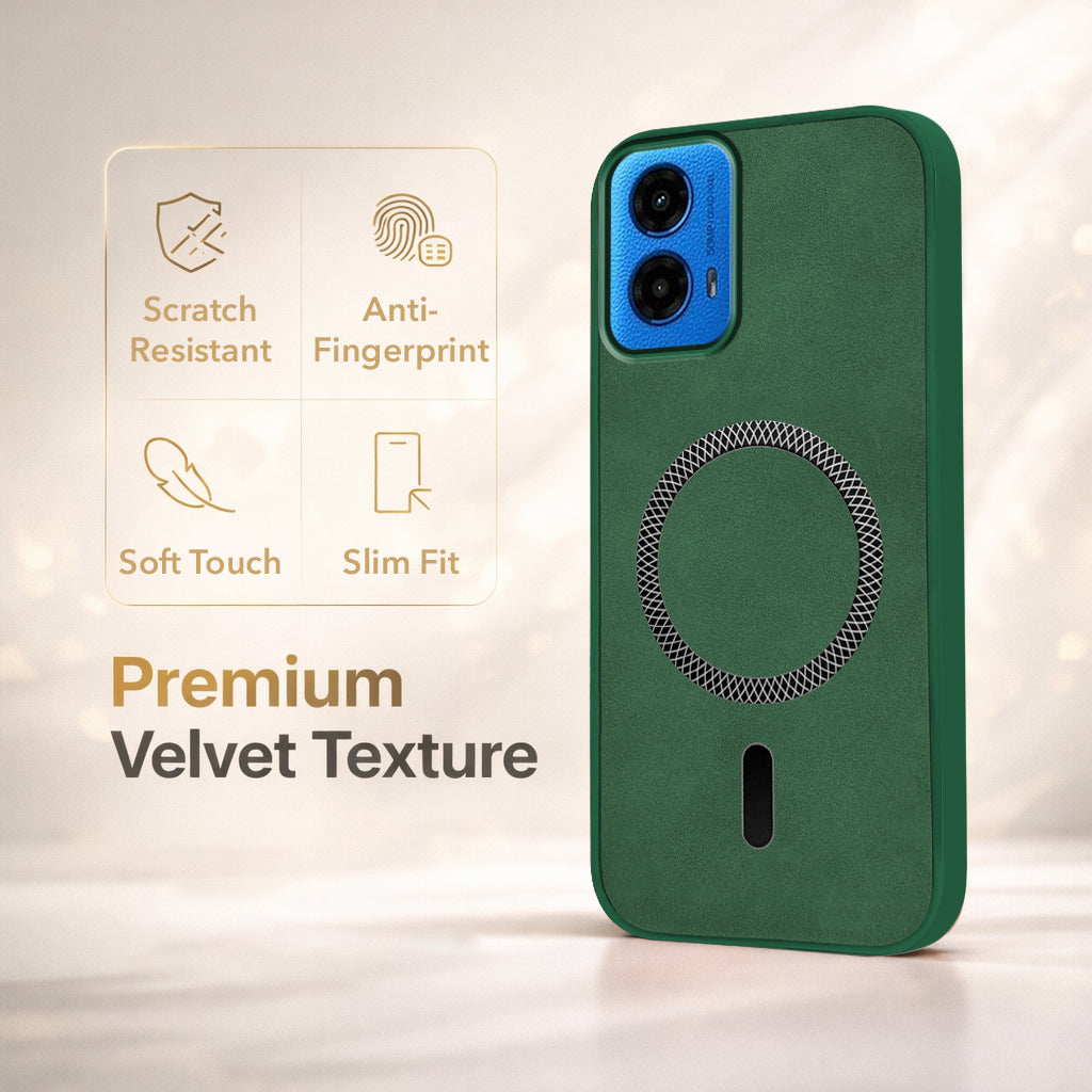For Motorola Moto G45 Back Cover Case Leather Finish (MagSafe Compatible Wireless Charging | Soft Touch | Camera Bump Protection)