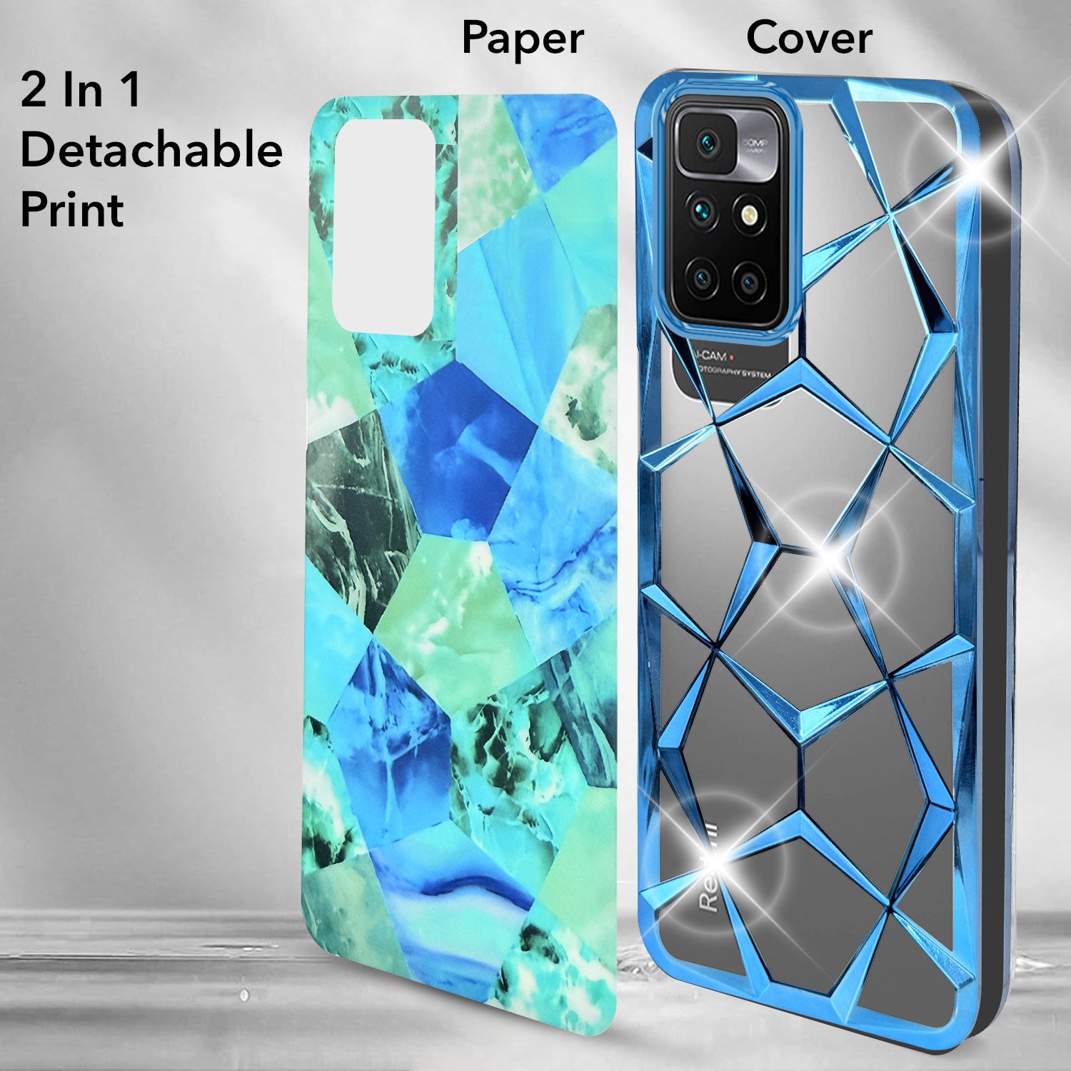 For Xiaomi Mi Redmi 10 Prime Back Cover Case (Dual Design Glitter Sparkle and Detachable Diamond Print Case | Soft and Flexible)