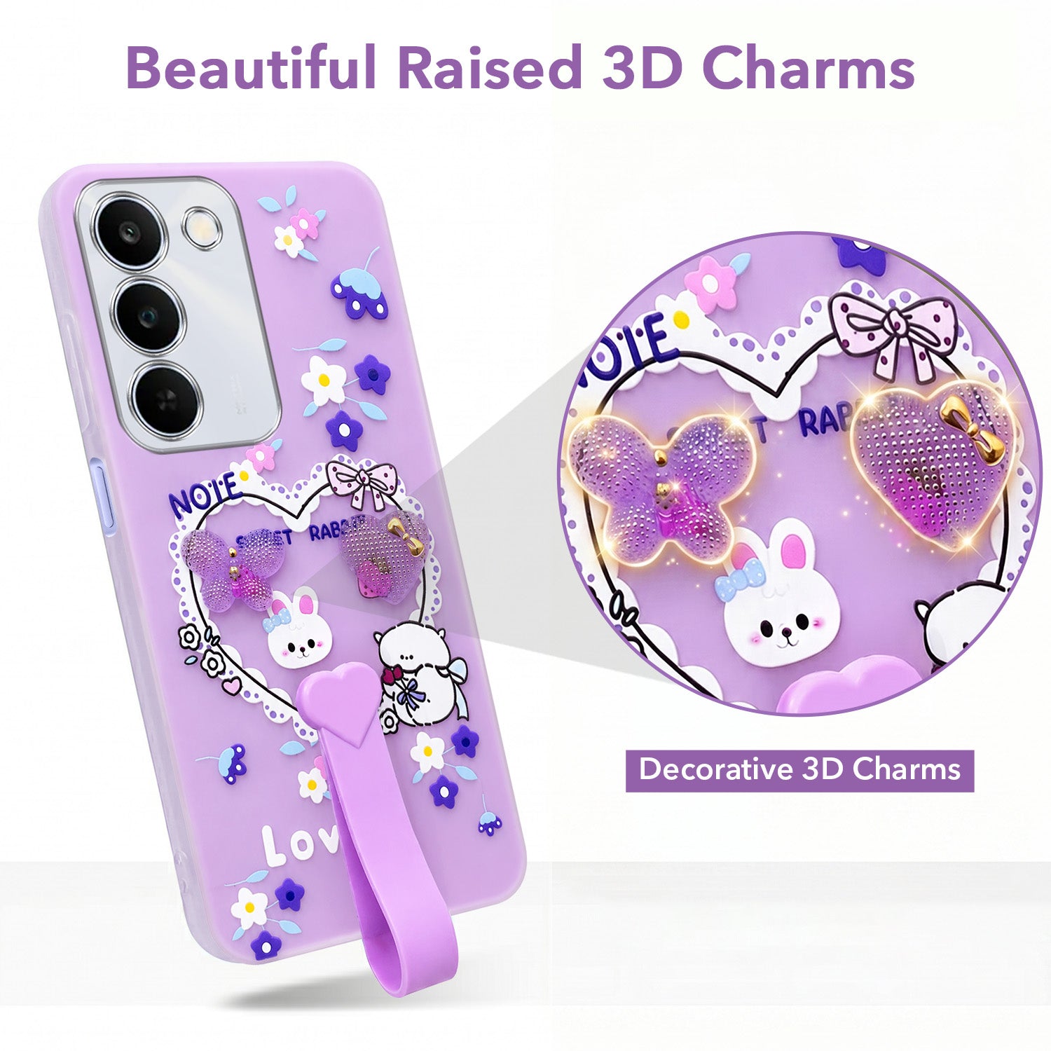 For Realme C83 5G Back Cover Case (3D Cute Heart Strap Holder | Camera Protection | Designer Girls Print)