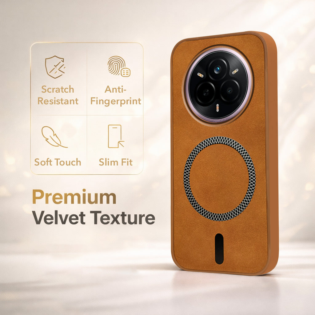 For Realme 14 Pro Back Cover Case Leather Finish (MagSafe Compatible Wireless Charging | Soft Touch | Camera Bump Protection)