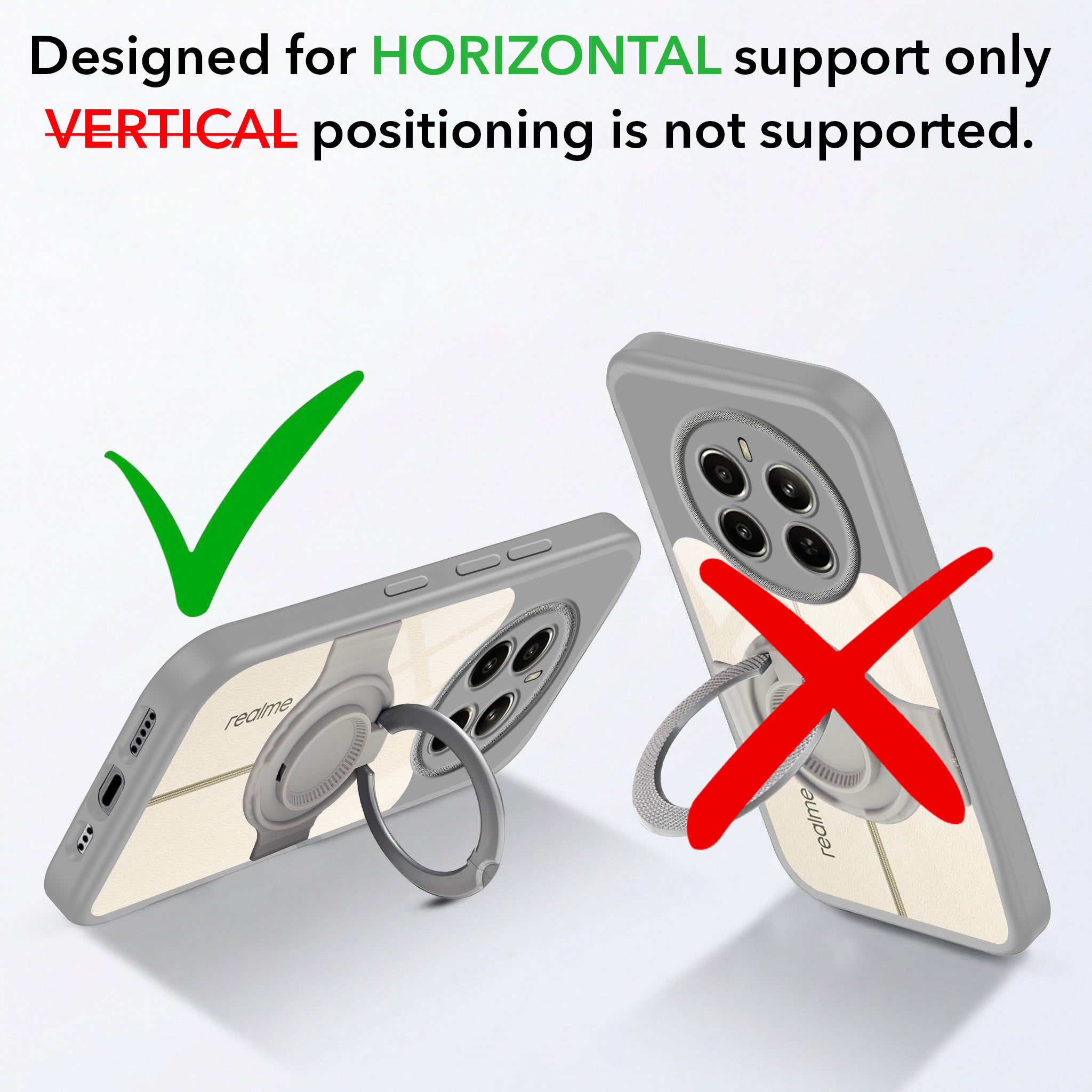 For Realme 12 Plus Back Cover Case with stand (Built-in Ring Holder Kickstand | Lifetime Anti Yellow | Camera Protection)