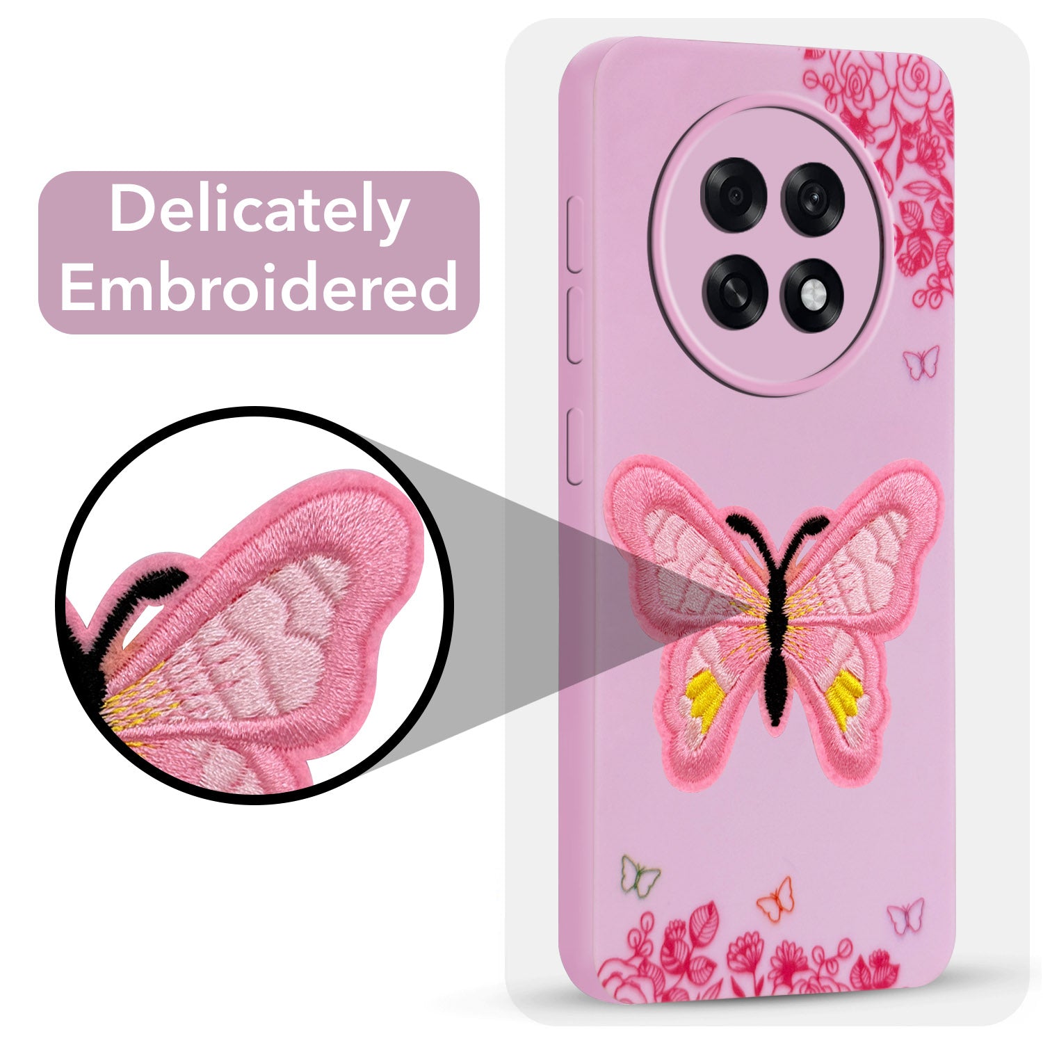 For Oppo F31 Pro Plus Back Cover Case (Soft Butterfly Embroidery | Women Teen Girls | Camera Protection| Matte Silicone)