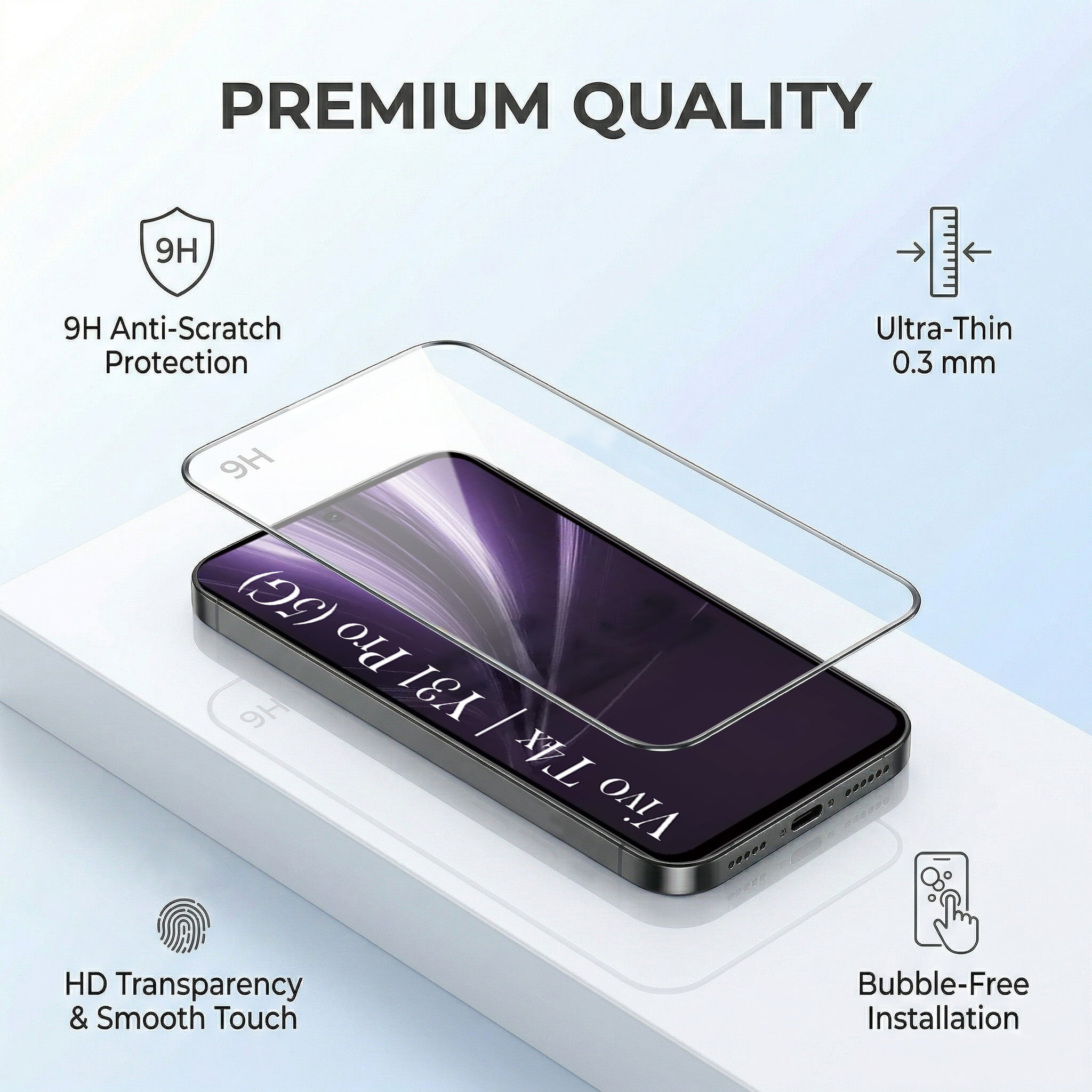 For Vivo T4x | Vivo Y31 Pro Combo with Back Cover and 9H Tempered Glass (Textured Grip Design | Micro-Fiber Cloth Inside | Oleophobic Coating Screen Glass)