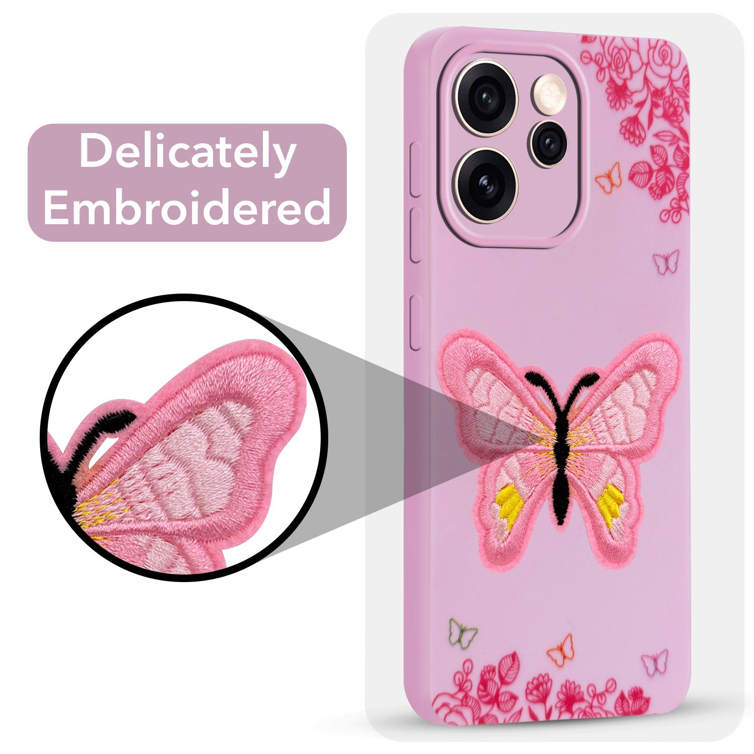 For Oppo Reno15 Pro 5G | Oppo Reno 15 Pro 5G Back Cover Case (Soft Butterfly Embroidery | Women Teen Girls | Camera Protection| Matte Silicone)