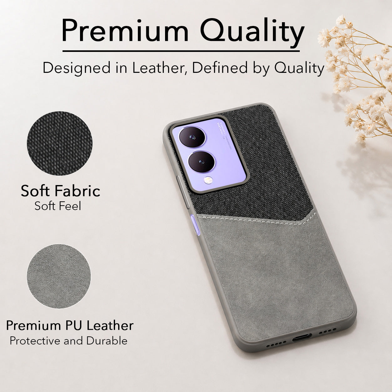 For Vivo Y17s Back Cover Case (Dual PU Leather Stitch | Professional Minimalist | Soft and Flexible)