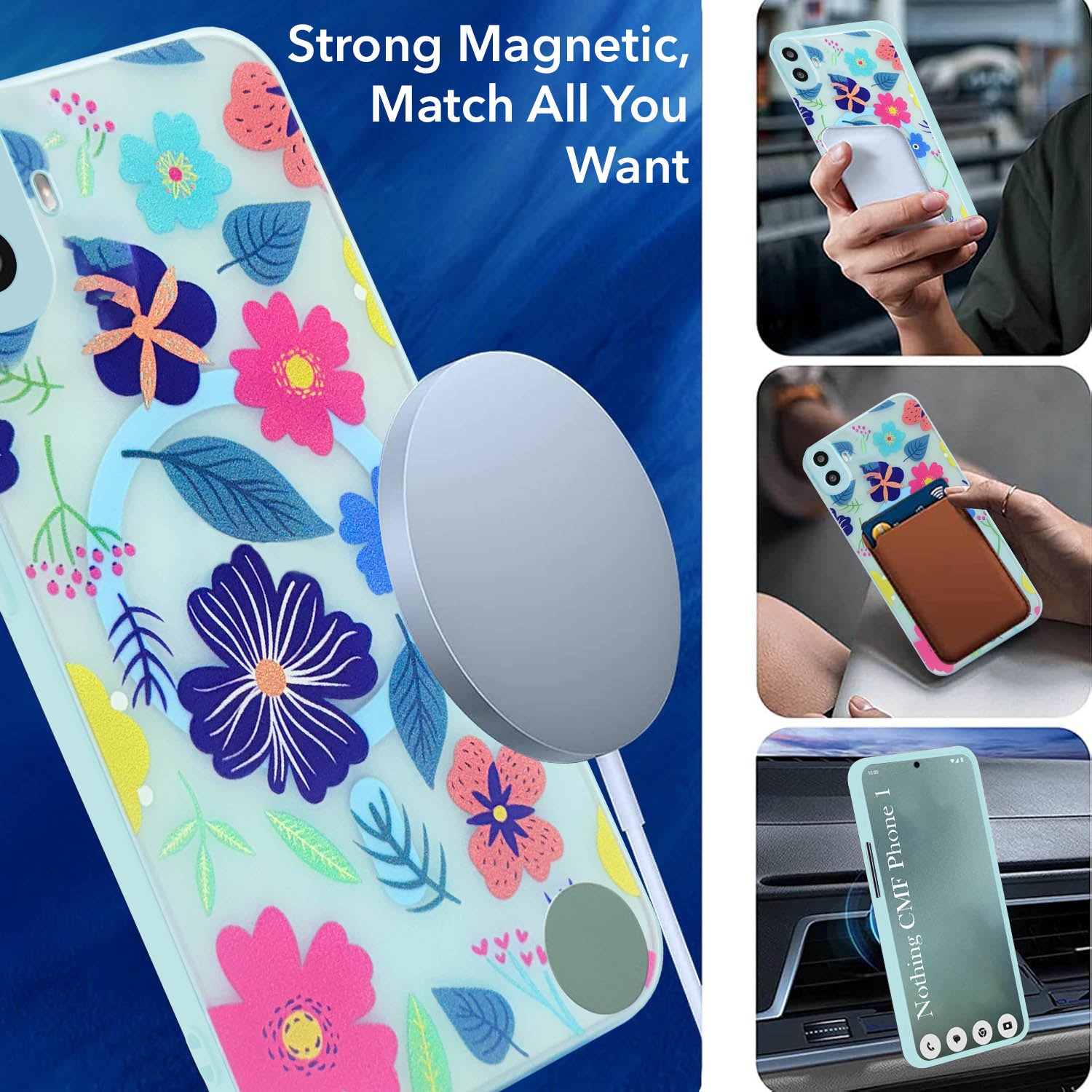 For Nothing CMF Phone 1 Back Cover Case (Cute Floral Design | Flower Print for Girls | MagSafe Compatible Wireless Charging)