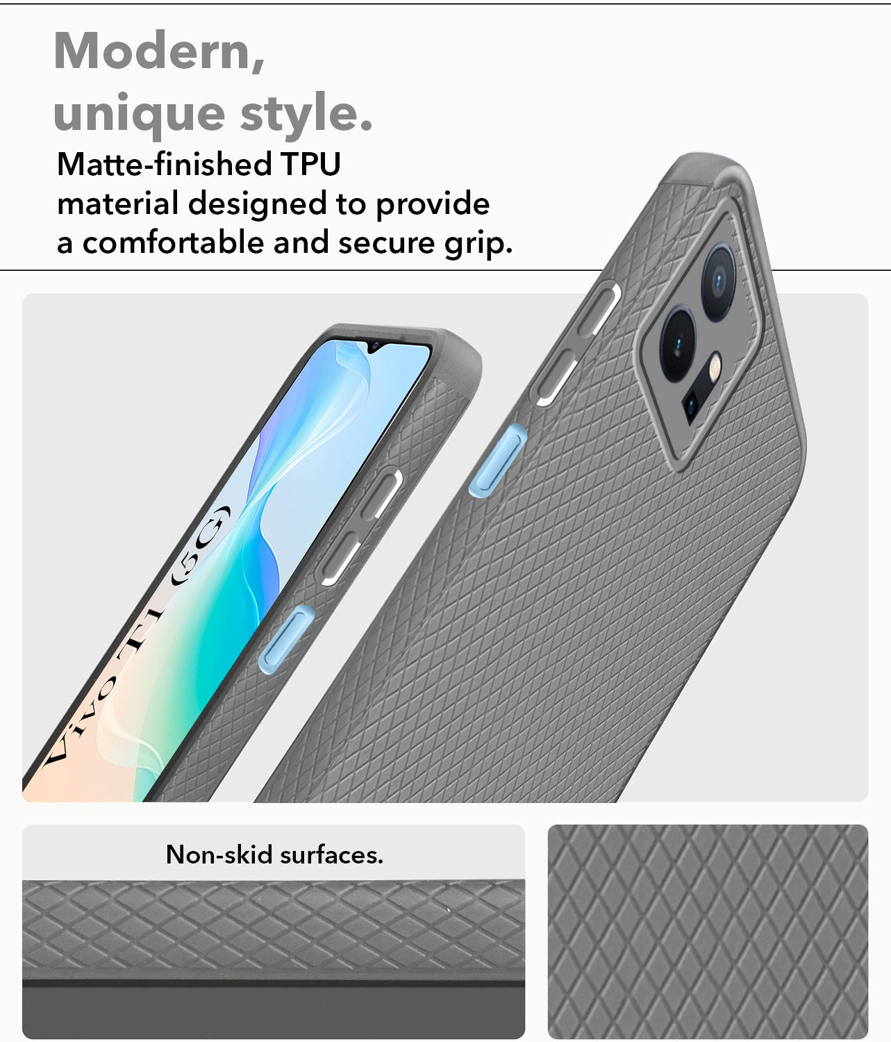 For Vivo T1 5G Back Cover Case (Liquid Silicone | Side Grip | Camera Protection)
