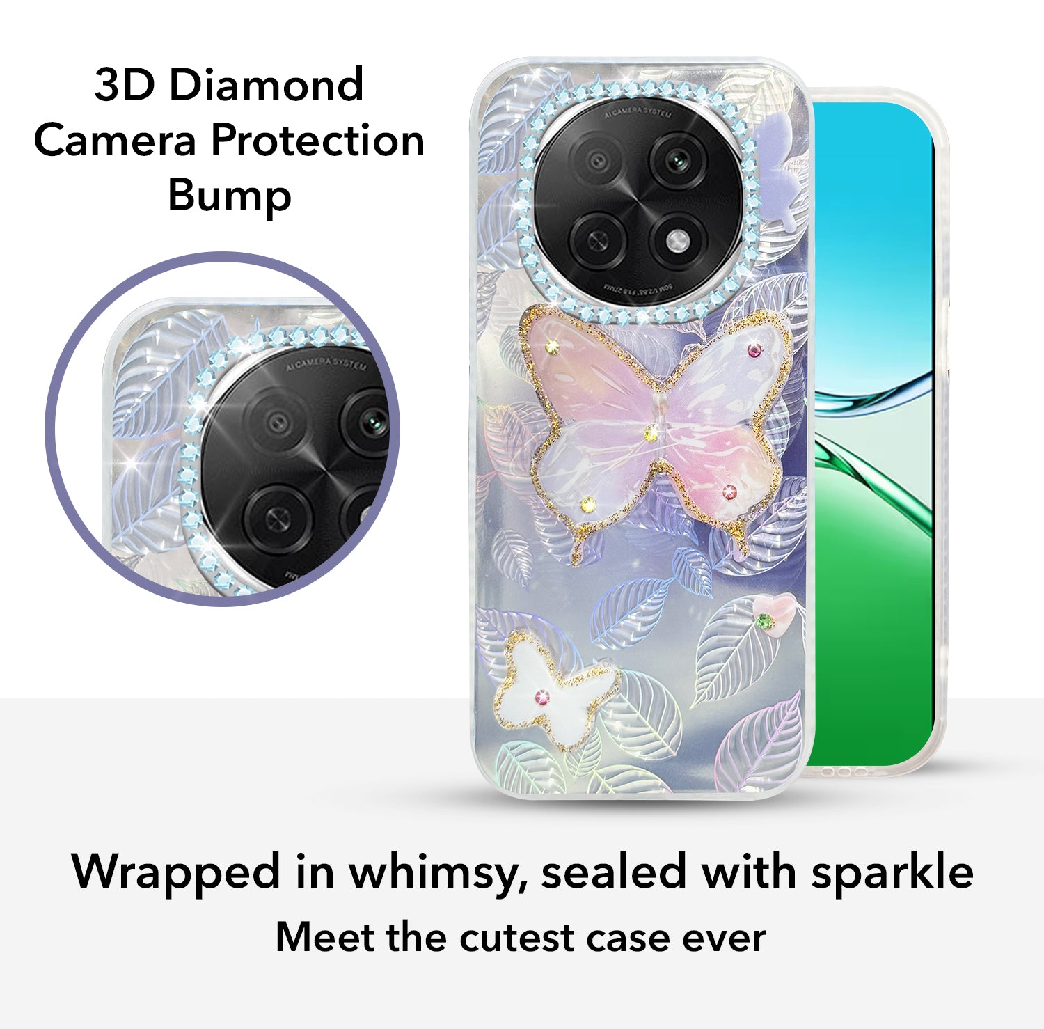 For Oppo F29 Pro Back Cover Case  (Luxury Floral Glitter Cute Butterfly | Diamond Studded Camera Bump | Girls & Women Design)