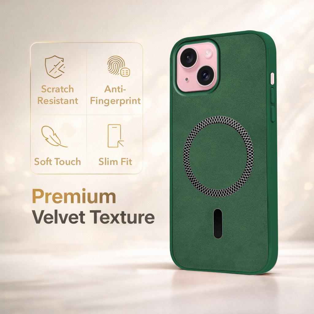 For Apple iPhone 15 Plus Back Cover Case (Sleek Leather Finish | MagSafe Compatible Wireless Charging | Camera Bump Protection)