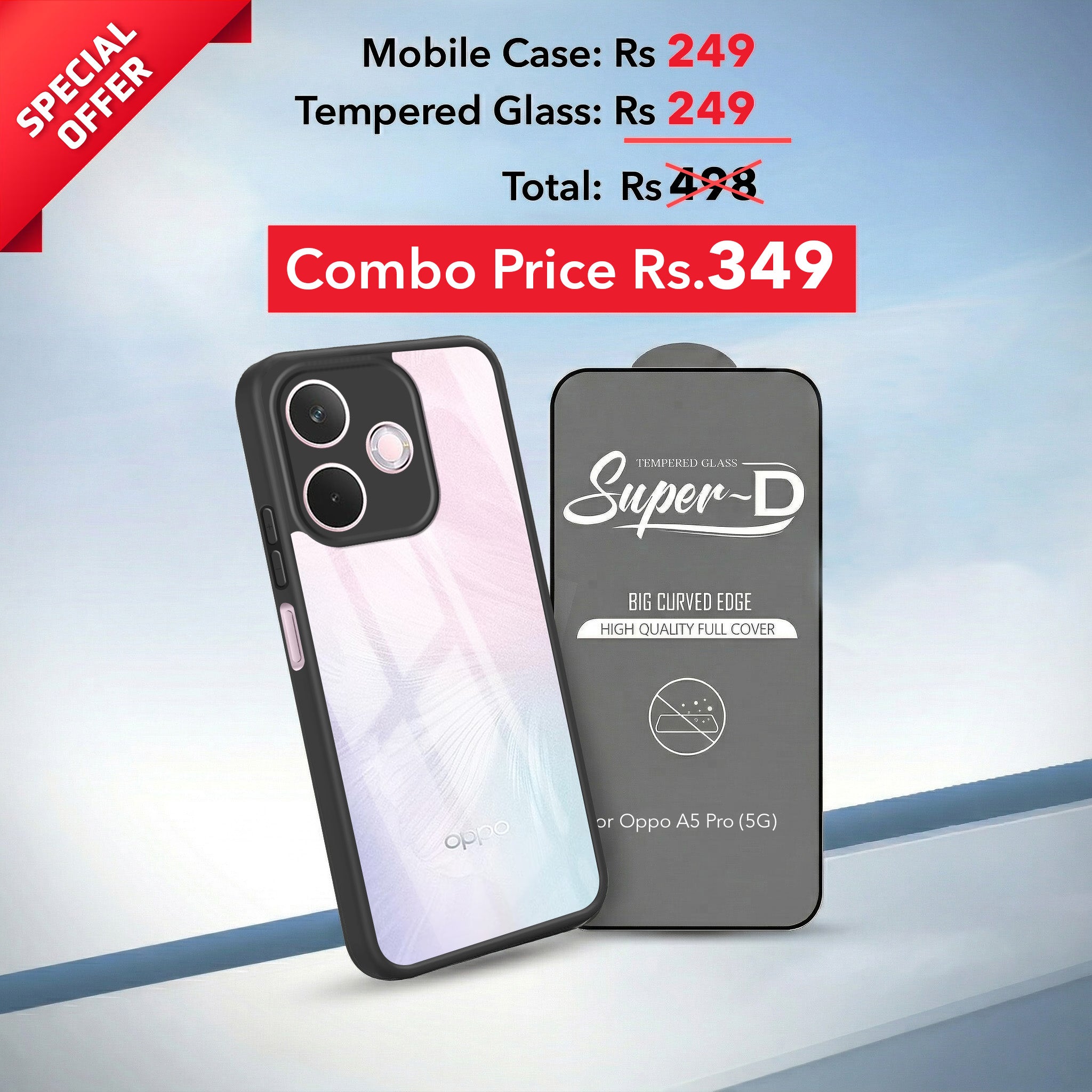 For Oppo A5 Pro Combo with Back Cover and 9H Tempered Glass (Lifetime Anti-Yellow | Crystal Clear Shockproof | Oleophobic Coating Screen Glass)
