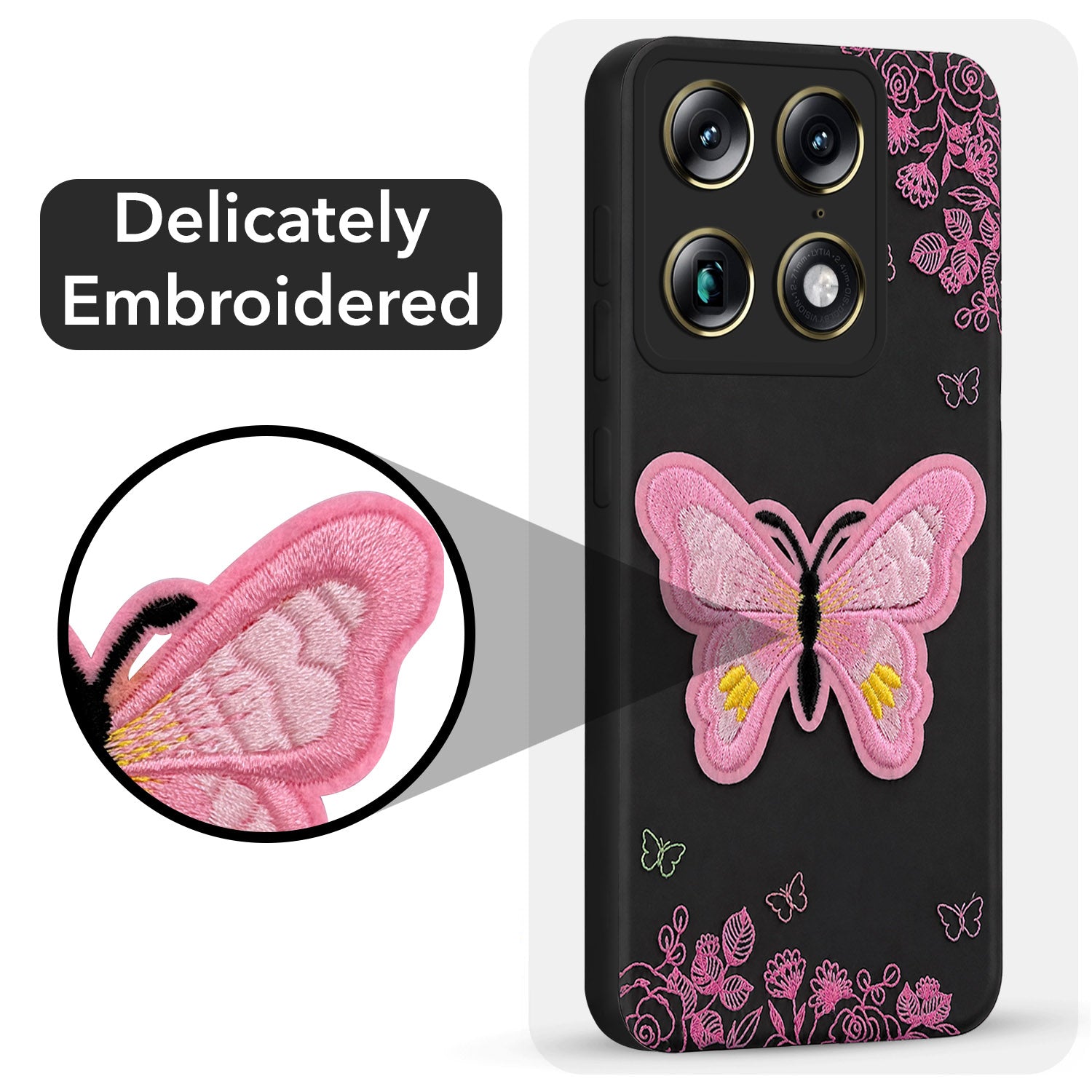 For Motorola Moto Signature 5G Back Cover Case (Soft Butterfly Embroidery | Women Teen Girls | Camera Protection| Matte Silicone)
