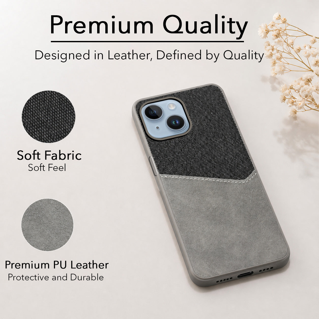 For Apple iPhone 14 Plus Back Cover Case (Dual PU Leather Stitch | Professional Minimalist | Soft and Flexible)