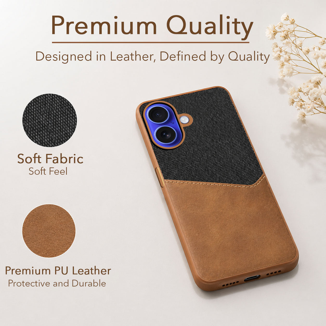 For Apple iPhone 16 Back Cover Case (Dual PU Leather Stitch | Professional Minimalist | Soft and Flexible)