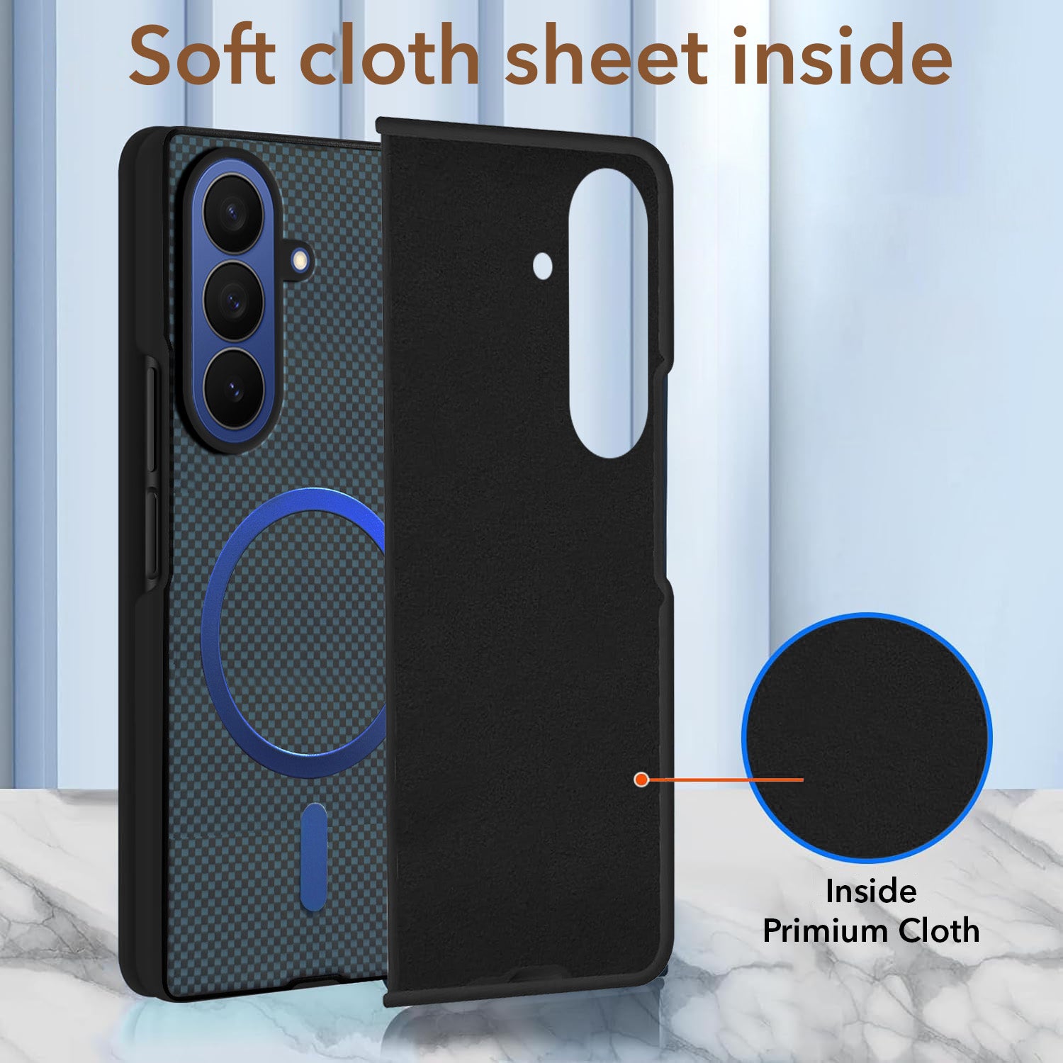 For Samsung Galaxy Z Fold 7 Back Cover Case (MagSafe Wireless Charging Compatible | Hexa Leather Finish | Inside Microfiber Cloth)