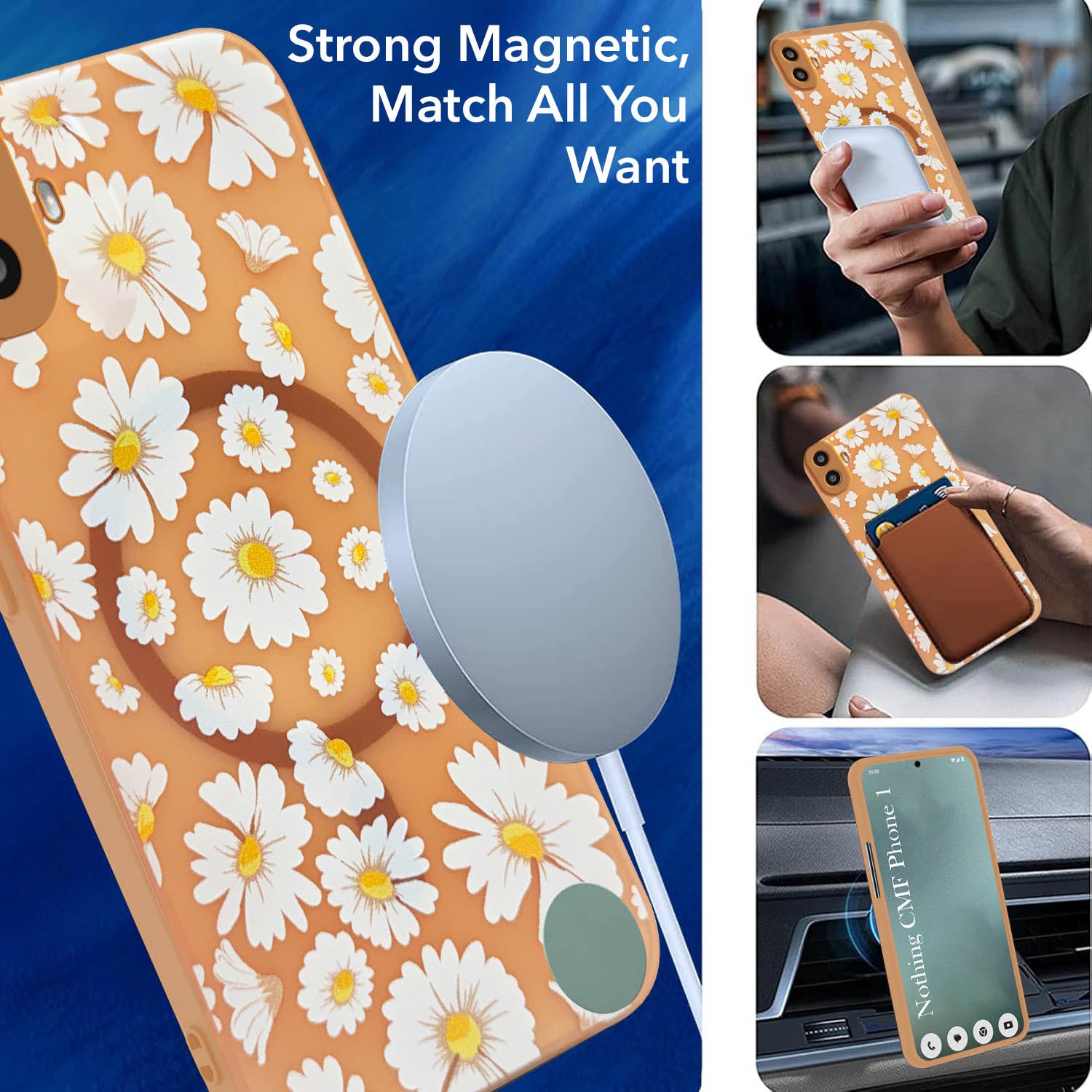For Nothing CMF Phone 1 Back Cover Case (Cute Floral Design | Flower Print for Girls | MagSafe Compatible Wireless Charging)