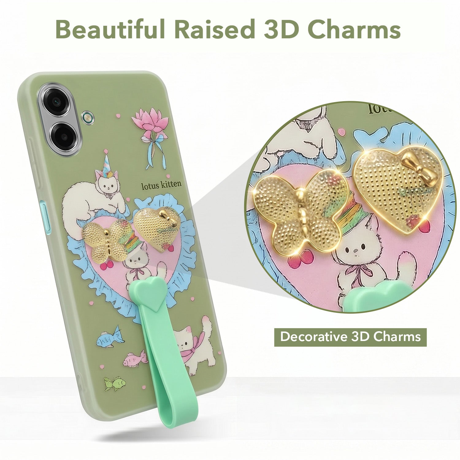 For Samsung Galaxy A07 5G | F70e 5G Back Cover Case (3D Cute Heart Strap Holder | Camera Protection | Designer Girls Print)