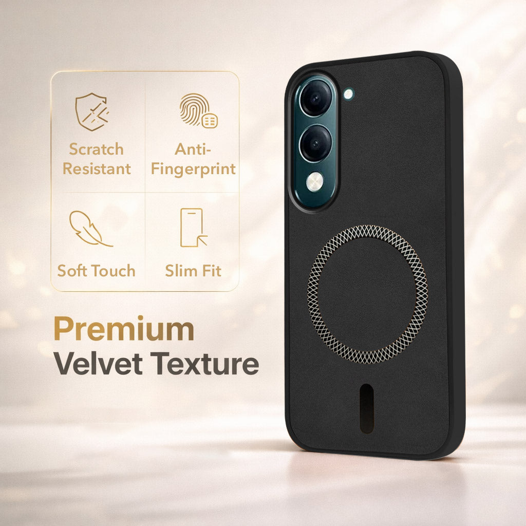 For Vivo Y19 | Vivo Y19e | Vivo T4 Lite Back Cover Case Leather Finish (MagSafe Compatible Wireless Charging | Soft Touch | Camera Bump Protection)
