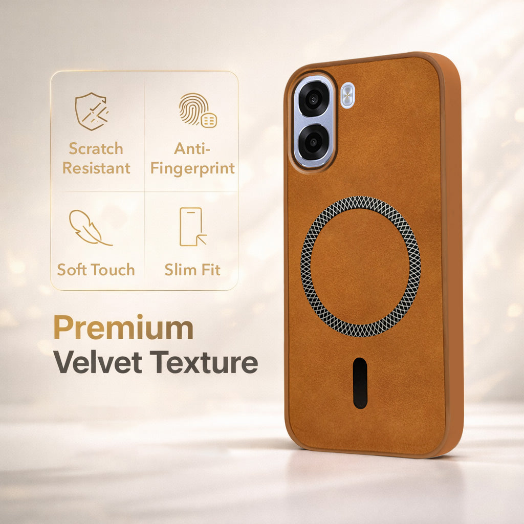 For Oppo K14x 5G Back Cover Case Leather Finish (MagSafe Compatible Wireless Charging | Soft Touch | Camera Bump Protection)
