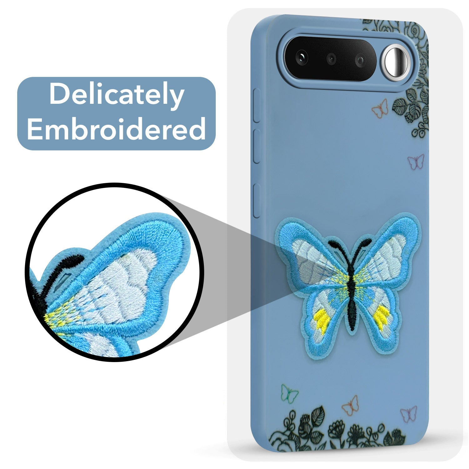 For Realme 16 Back Cover Case (Soft Butterfly Embroidery | Women Teen Girls | Camera Protection| Matte Silicone)