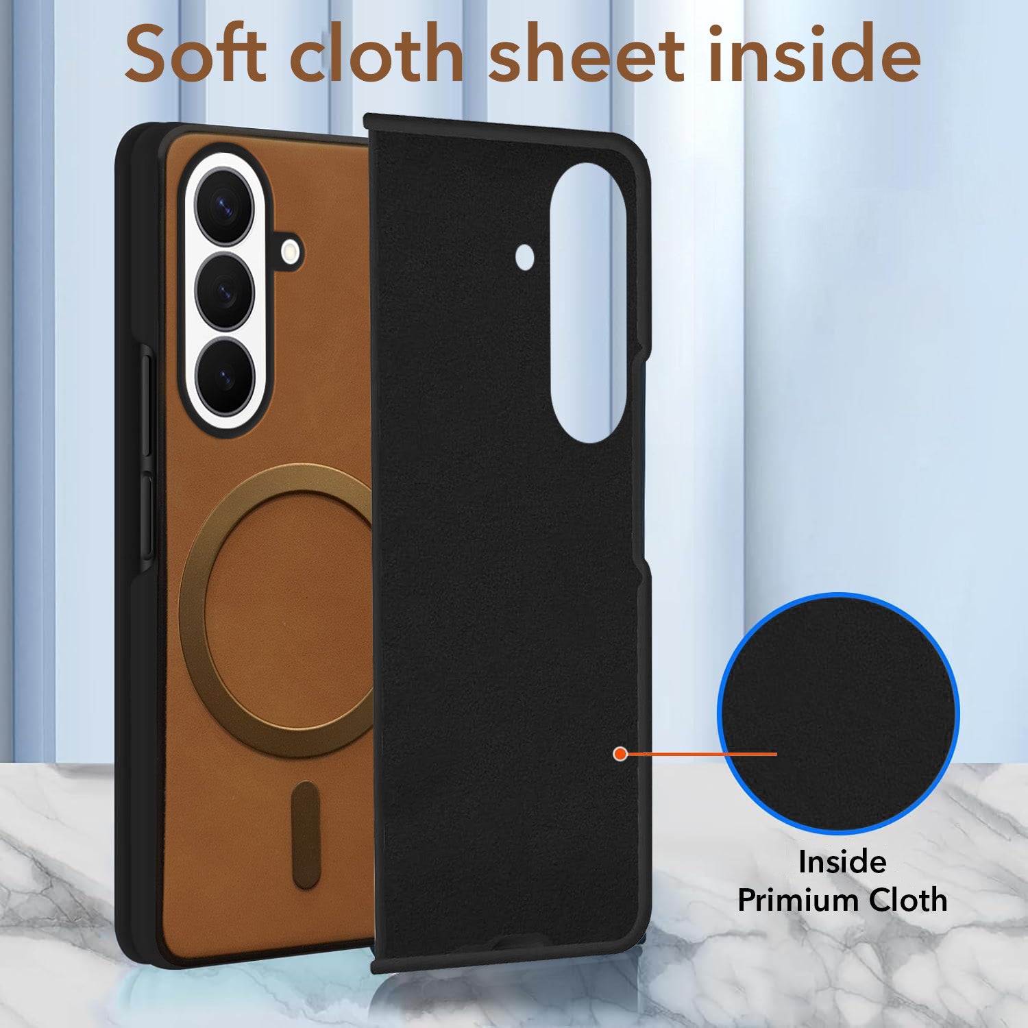 For Samsung Galaxy Z Fold 8 Ultra Back Cover Case Leather Finish (MagSafe Wireless Charging Compatible | Inside Microfiber Cloth)