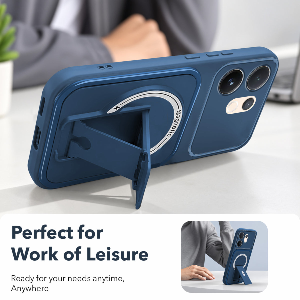 For Vivo V60 | Vivo T4 Pro Back Case Cover Metallic (Hybrid Armor Kickstand | MagSafe Compatible | Camera Protection Shockproof)