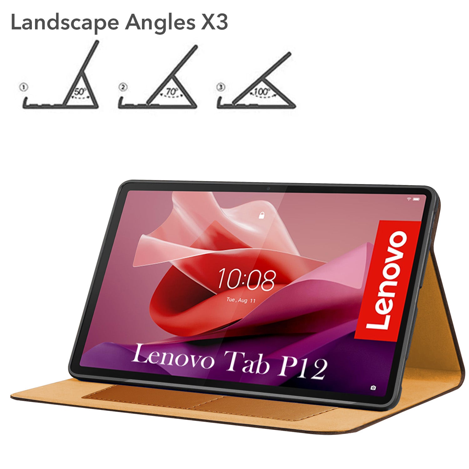 For Lenovo Tab P12 12.7 Inch ZACH0165US  Flip Cover Folio Cover (PU Leather | Multi-Angle Smart Stand | Card Storage Slots | Silicone Back Pouch)