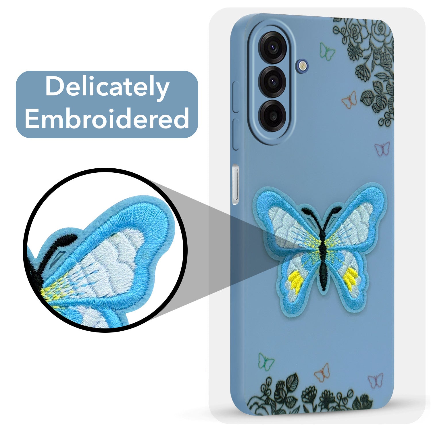 For Samsung Galaxy A17 | Samsung F17 | Samsung M17 5G Back Cover Case (Soft Butterfly Embroidery | Women Teen Girls | Camera Protection| Matte Silicone)