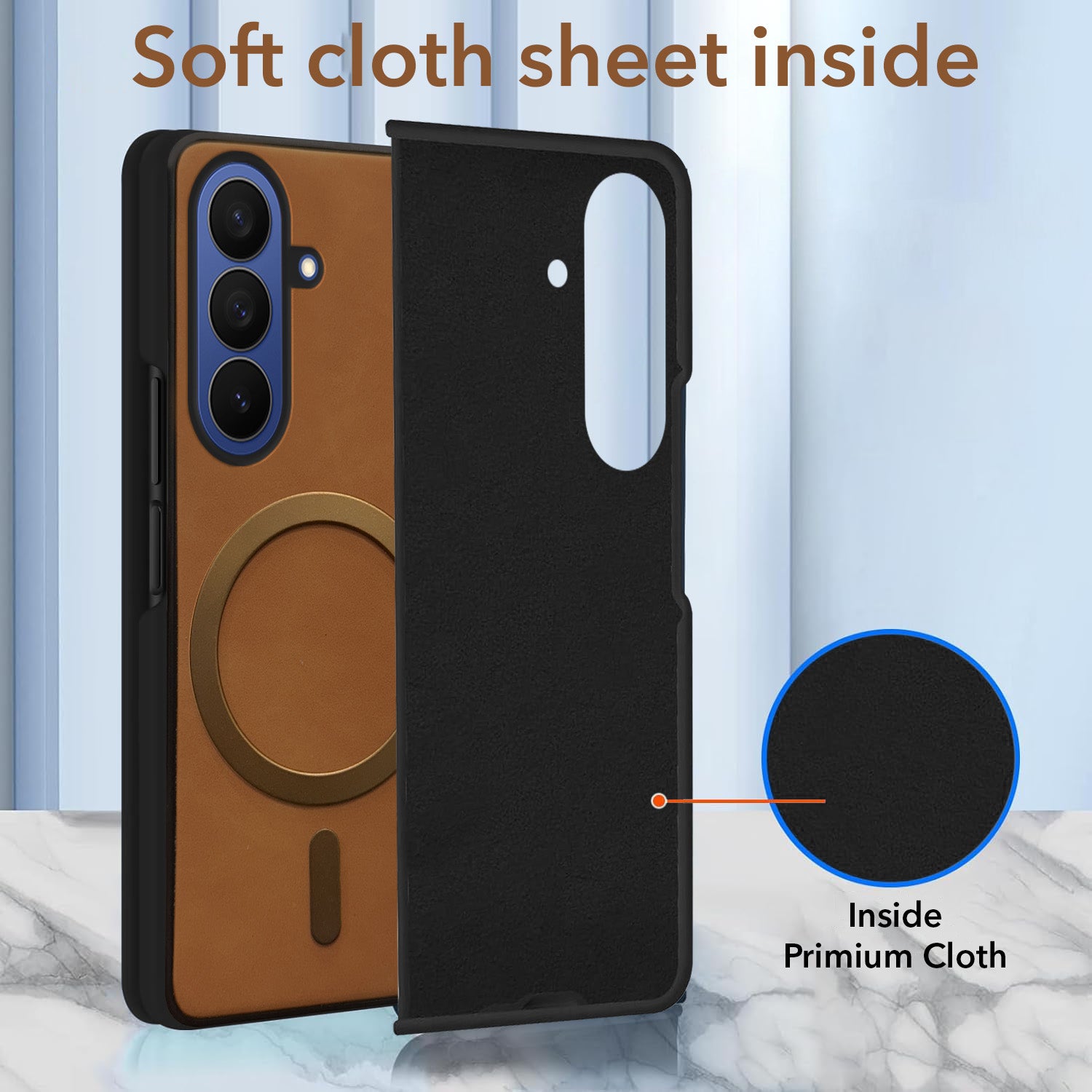 For Samsung Galaxy Z Fold 7 Back Cover Case Leather Finish (MagSafe Wireless Charging Compatible | Inside Microfiber Cloth)