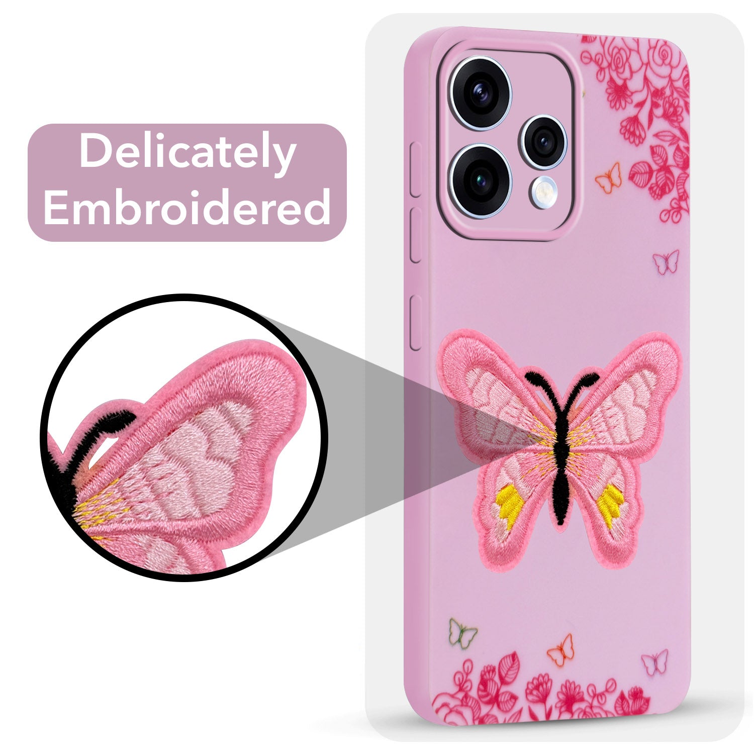 For Oppo Reno15 5G | Oppo Reno 15 5G Back Cover Case (Soft Butterfly Embroidery | Women Teen Girls | Camera Protection| Matte Silicone)