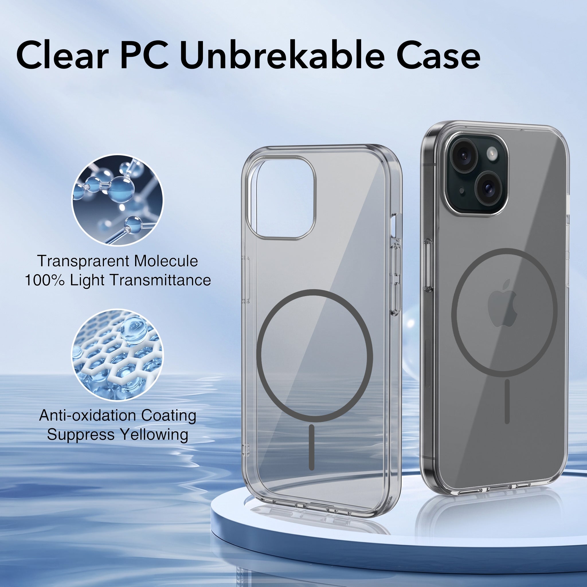 For Apple iPhone 15 Back Case Cover Crystal Anti Yellow (Unbreakable PC | MagSafe Wireless Charging Support |Camera Protection Bump)