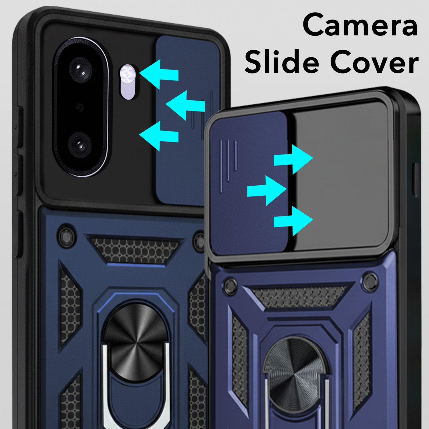 For OnePlus 15R Back Cover Case Hybrid Armor (Sliding Shutter Camera Protection | Polycarbonate |Ring Holder Kickstand)