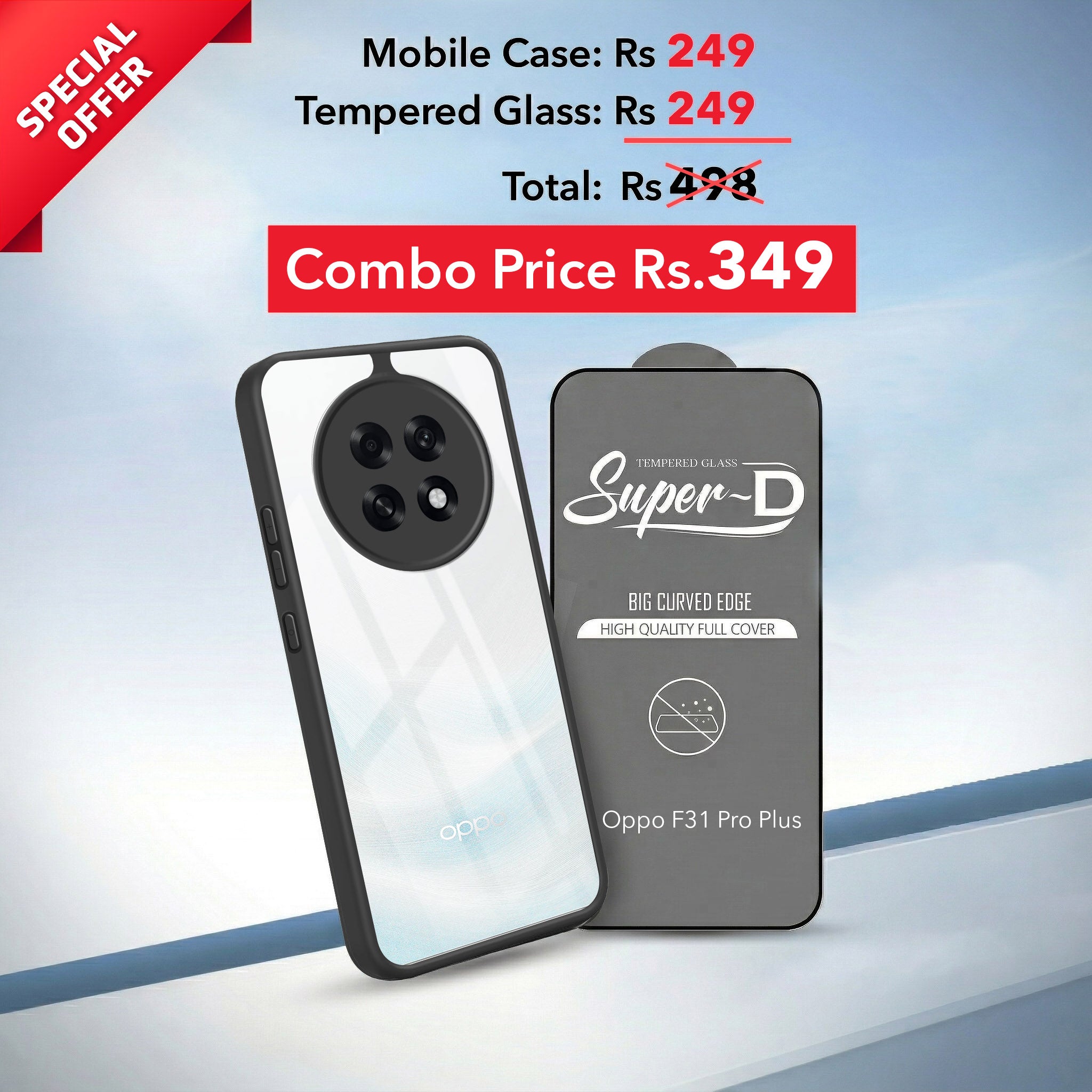 For Oppo F31 Pro Plus Combo with Back Cover and 9H Tempered Glass (Lifetime Anti-Yellow | Crystal Clear Shockproof | Oleophobic Coating Screen Glass)