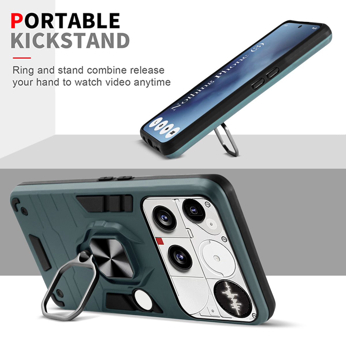 For Nothing Phone 3 Back Cover Case Hybrid Armor (Shockproof Dual Layer Polycarbonate |Ring Holder Kickstand)