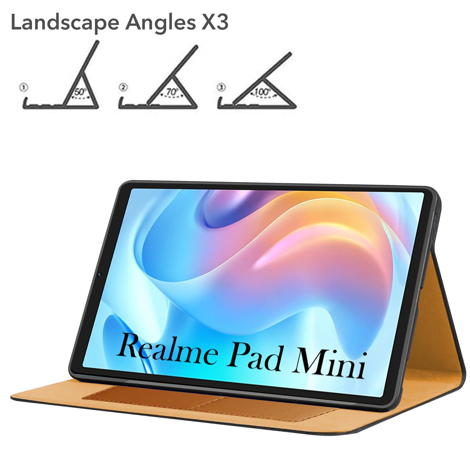 For Realme Pad Mini 8.7 Inch RMP2105/2106 Flip Cover Folio Cover (PU Matte Leather | Multi-Angle Smart Stand | Card Storage Slots | Silicone Back Pouch)