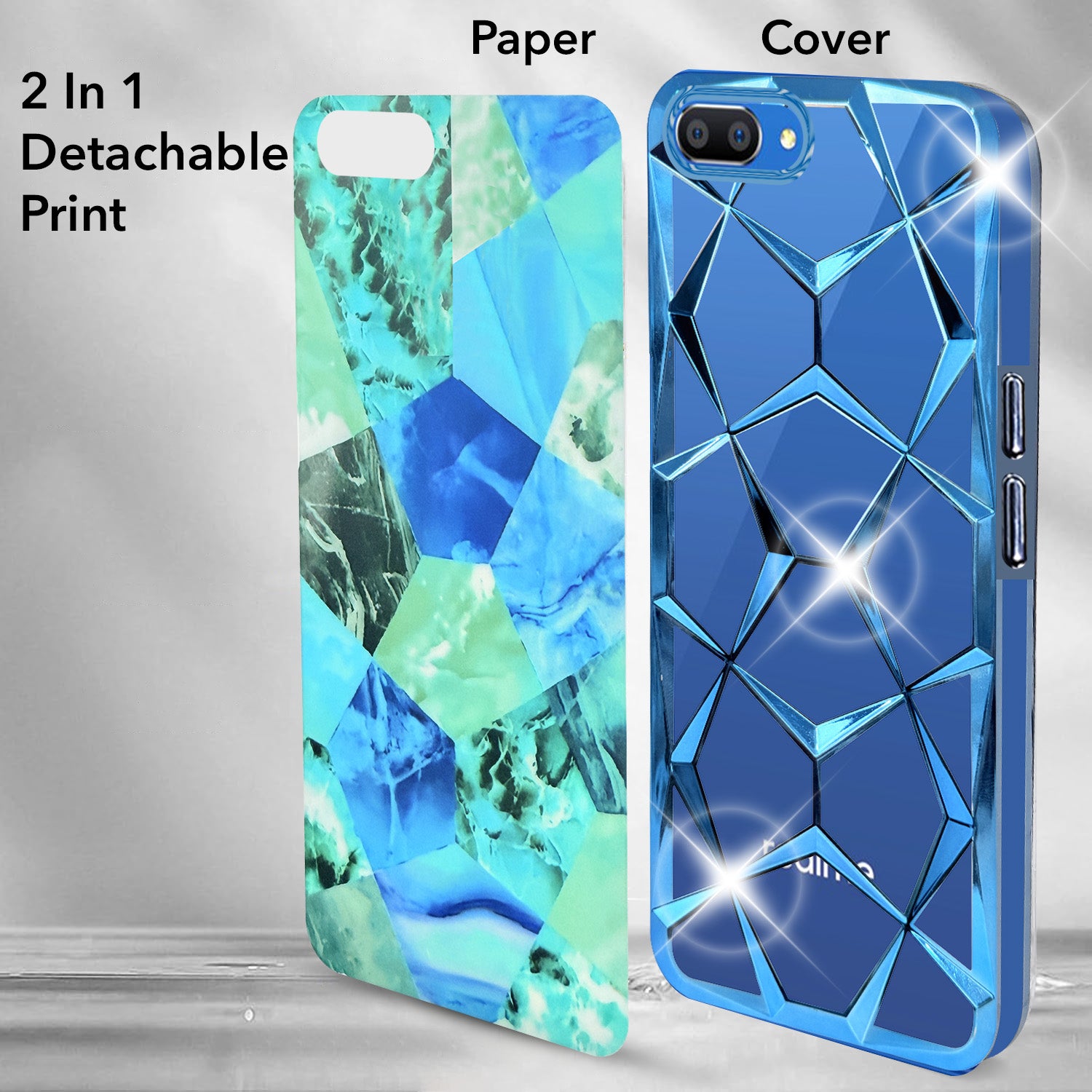 For Realme C1 Back Cover Case (Dual Design Glitter Sparkle and Detachable Diamond Print Case | Soft and Flexible)