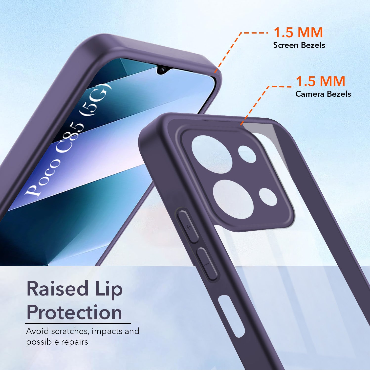 For Poco C85 5G Back Cover Case Ultra-Hybrid (Lifetime Anti Yellow | Anti Scratch | Crystal Clear Shockproof)