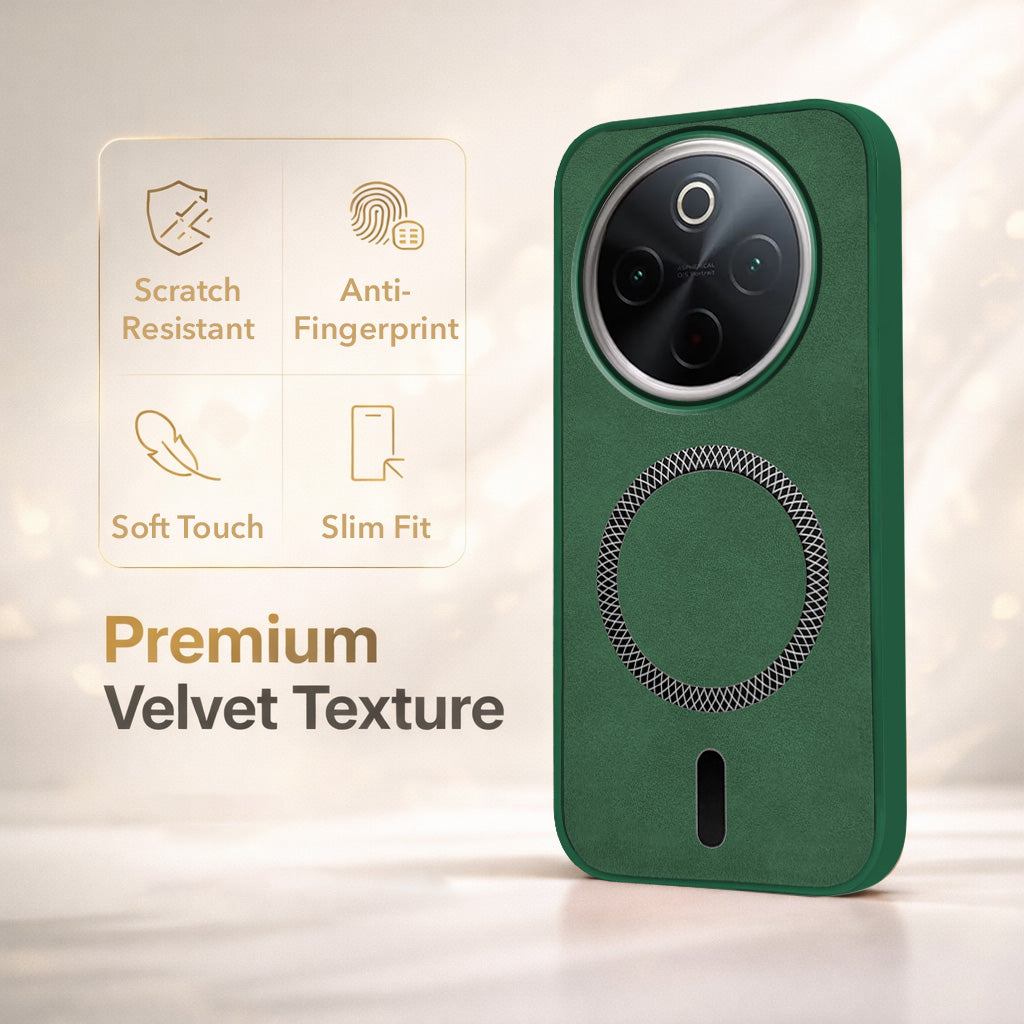 For Vivo T4 Back Cover Case Leather Finish (MagSafe Compatible Wireless Charging | Soft Touch | Camera Bump Protection)
