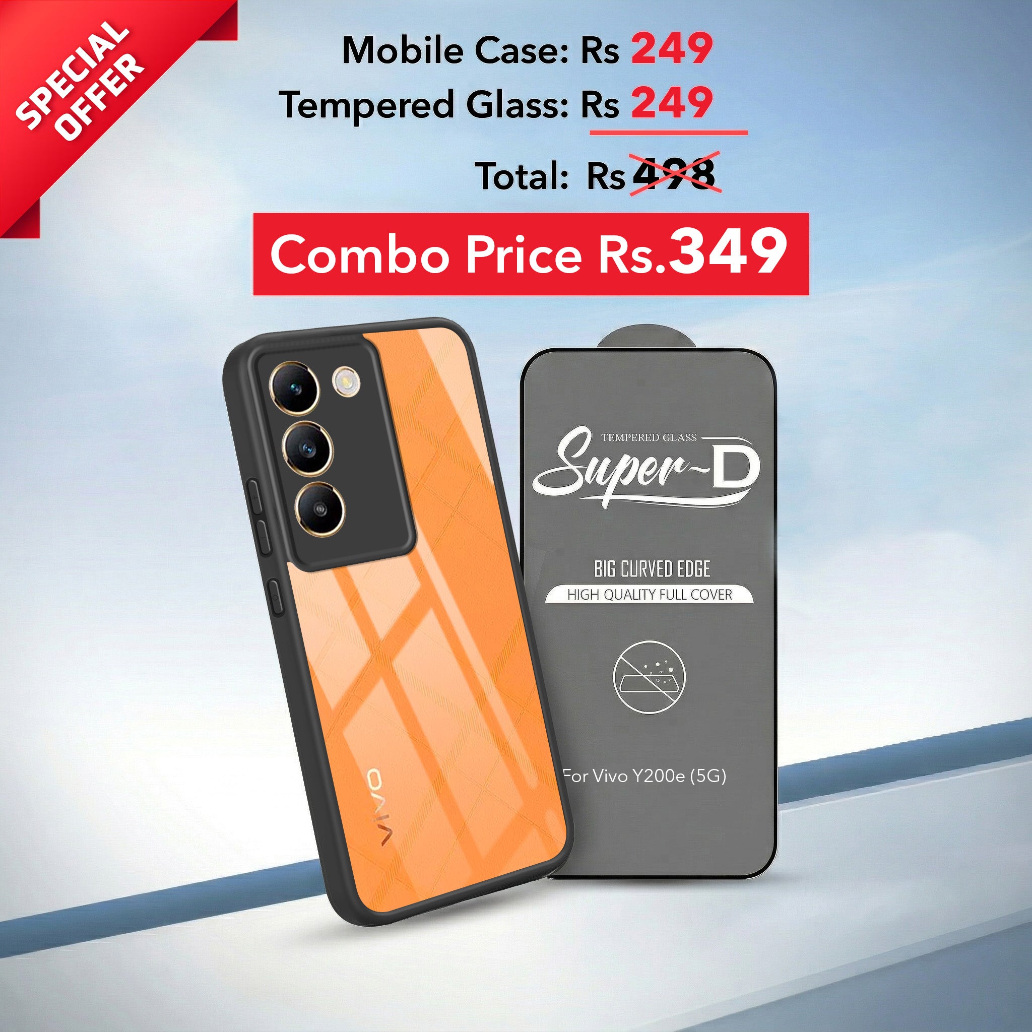 For Vivo Y200e Combo with Back Cover and 9H Tempered Glass (Lifetime Anti-Yellow | Crystal Clear Shockproof | Oleophobic Coating Screen Glass)