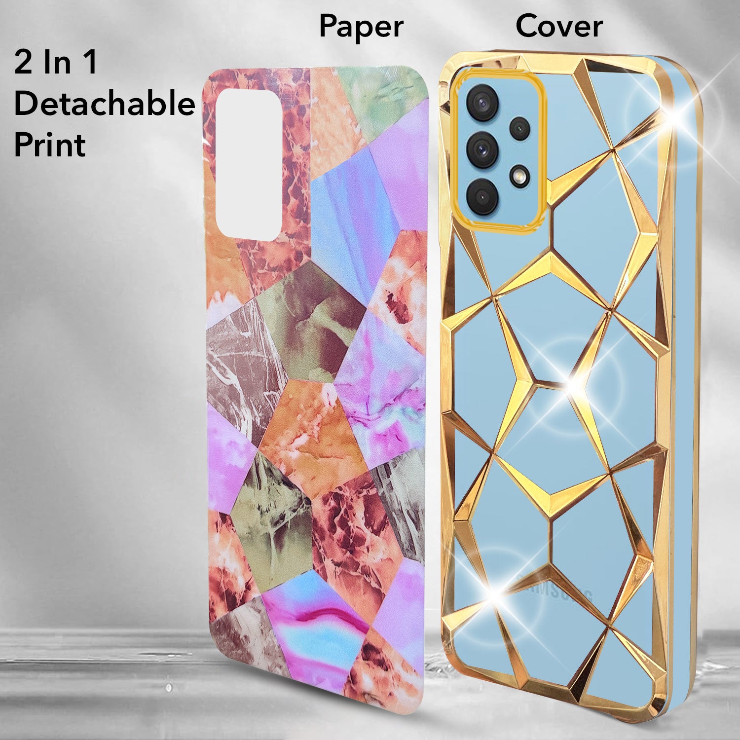 For Samsung Galaxy A32 4G Back Cover Case (Dual Design Glitter Sparkle and Detachable Diamond Print Case | Soft and Flexible)