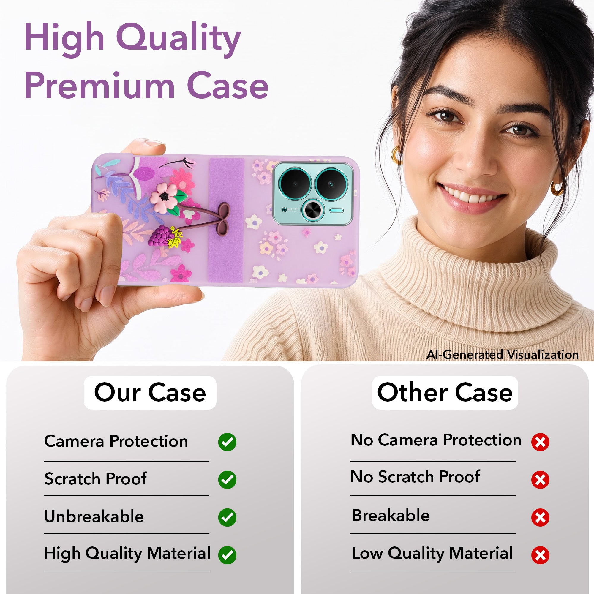 For Realme 14T Back Cover Case (3D Cute Cartoons | Hard Back Side Soft | Matte Premium Finish | HD Printing)