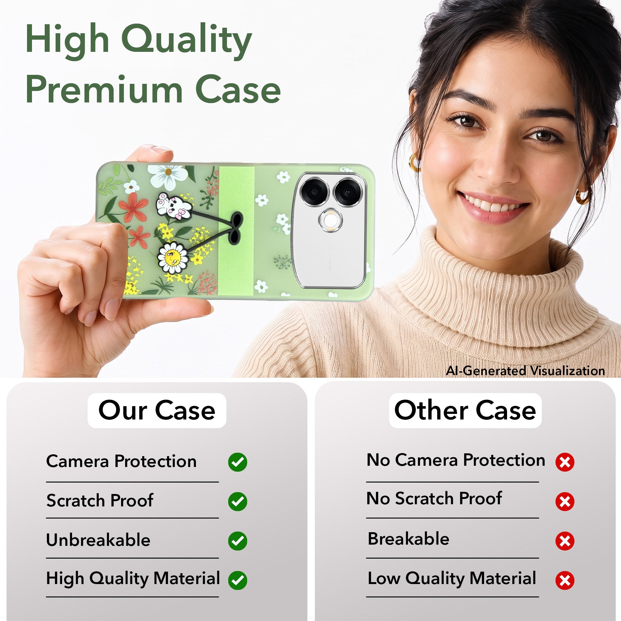 For Oppo F33 Pro 5G Back Cover Case (3D Cute Cartoons | Hard Back Side Soft | Matte Premium Finish | HD Printing)