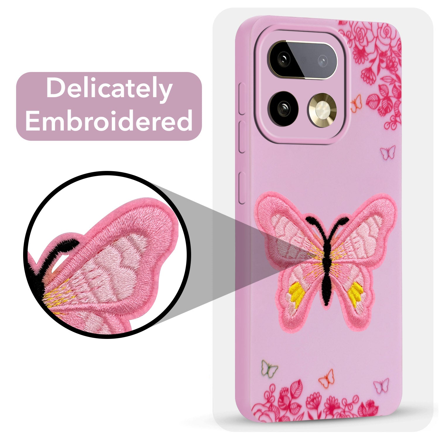 For Realme 16 Pro Plus 5G Back Cover Case (Soft Butterfly Embroidery | Women Teen Girls | Camera Protection| Matte Silicone)