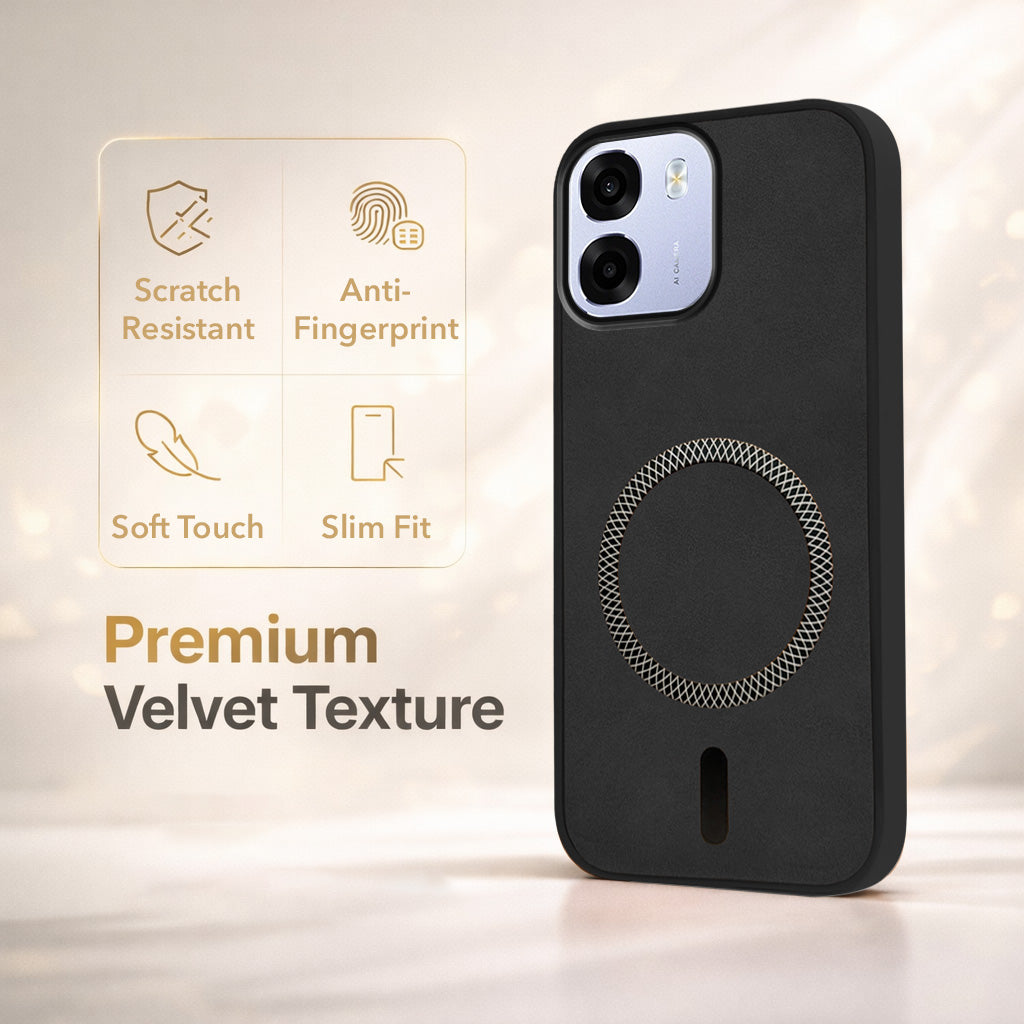 For Oppo A6 5G | Oppo K14 5G Back Cover Case Leather Finish (MagSafe Compatible Wireless Charging | Soft Touch | Camera Bump Protection)
