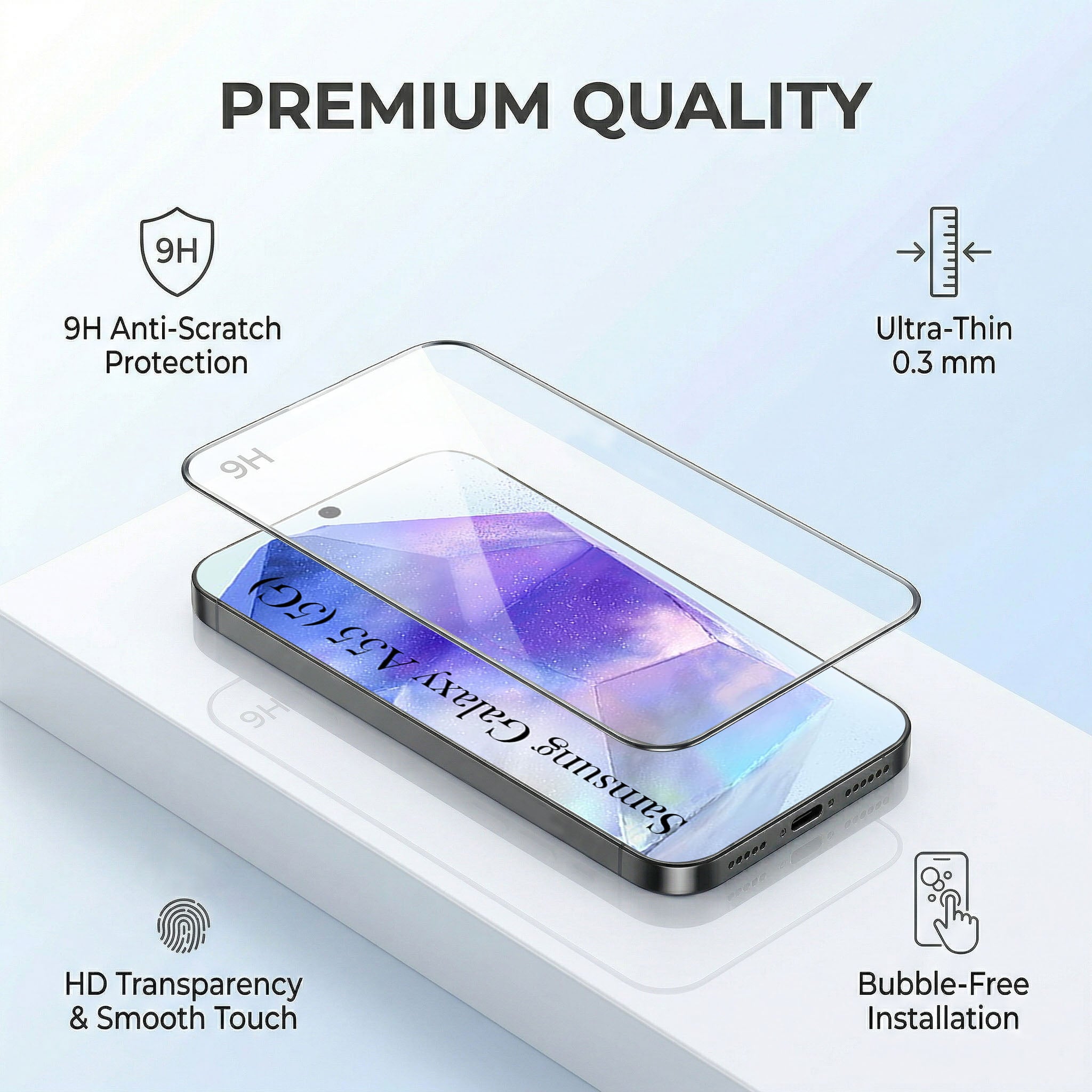 For Samsung Galaxy A55 5G Combo with Back Cover and 9H Tempered Glass (Liquid Silicone | Camera Protection | Oleophobic Coating Screen Glass)