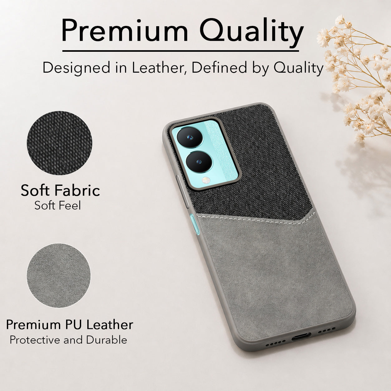 For Vivo Y28 5G Back Cover Case (Dual PU Leather Stitch | Professional Minimalist | Soft and Flexible)
