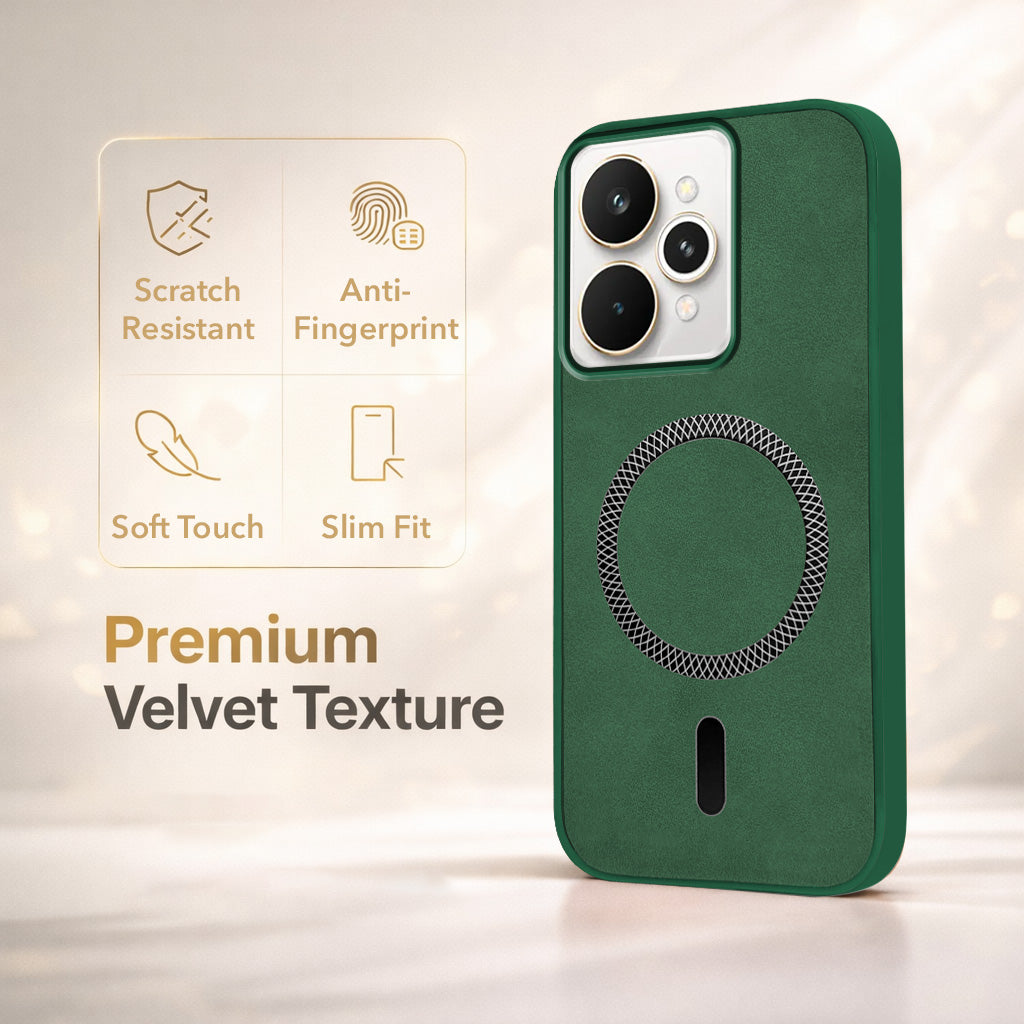 For Realme 15 Back Cover Case Leather Finish (MagSafe Compatible Wireless Charging | Soft Touch | Camera Bump Protection)