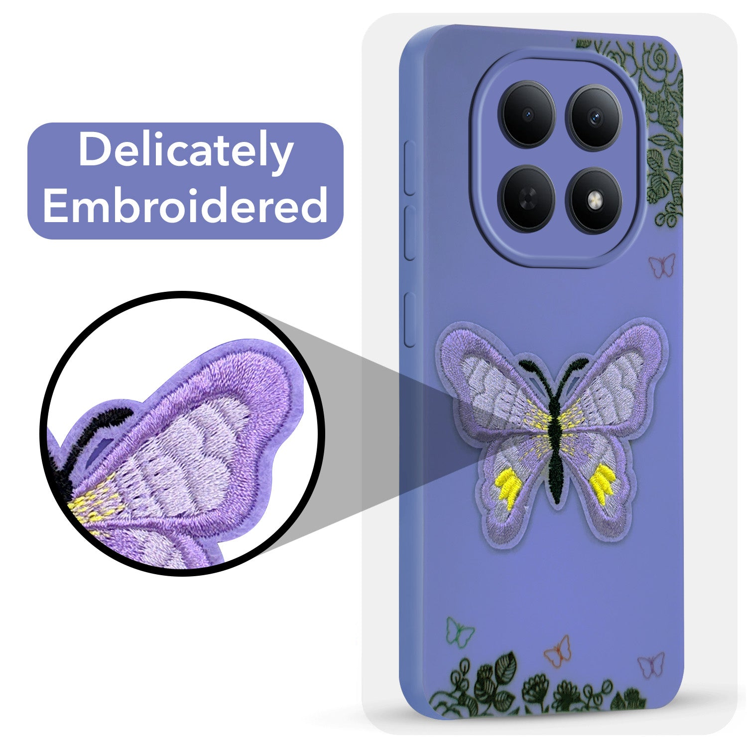 For Poco M8 5G Back Cover Case (Soft Butterfly Embroidery | Women Teen Girls | Camera Protection| Matte Silicone)