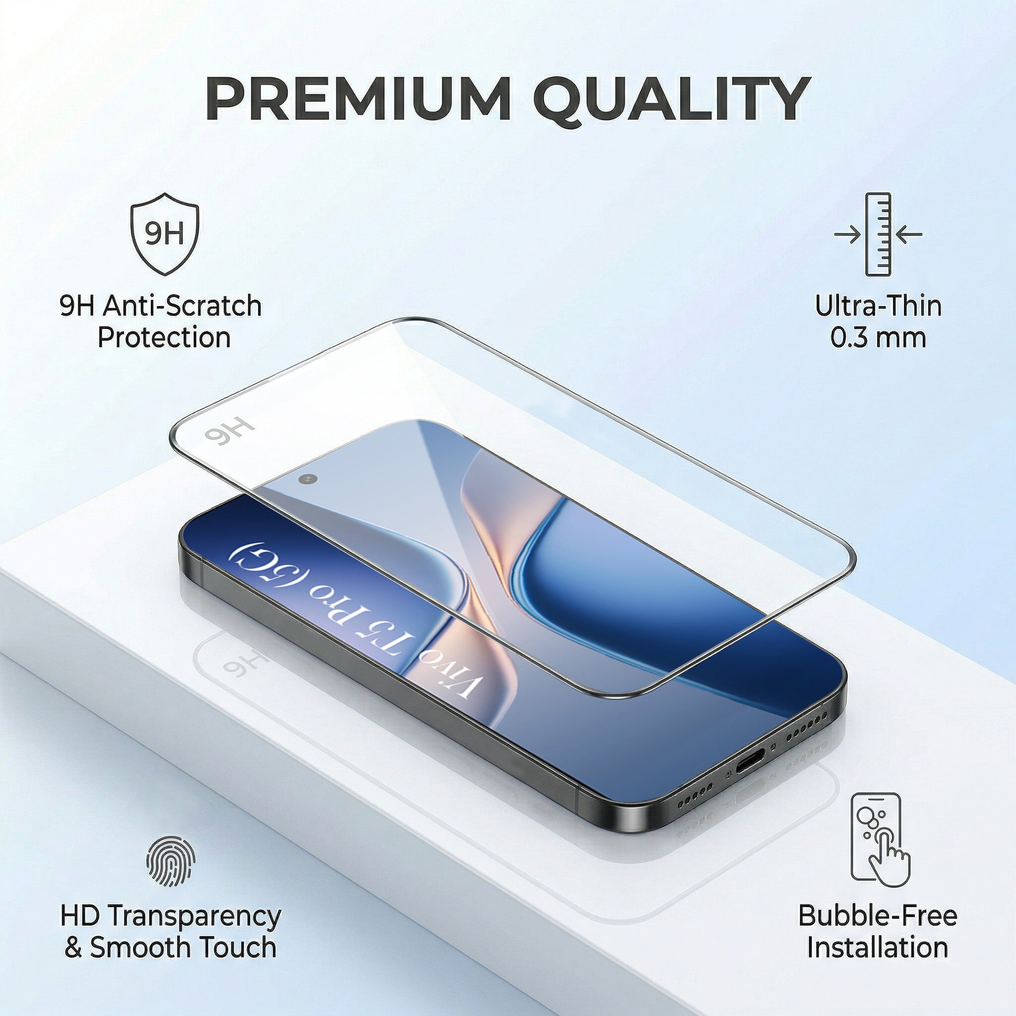 For Vivo T5 Pro 5G Combo with Back Cover and 9H Tempered Glass (Liquid Silicone | Camera Protection | Oleophobic Coating Screen Glass)