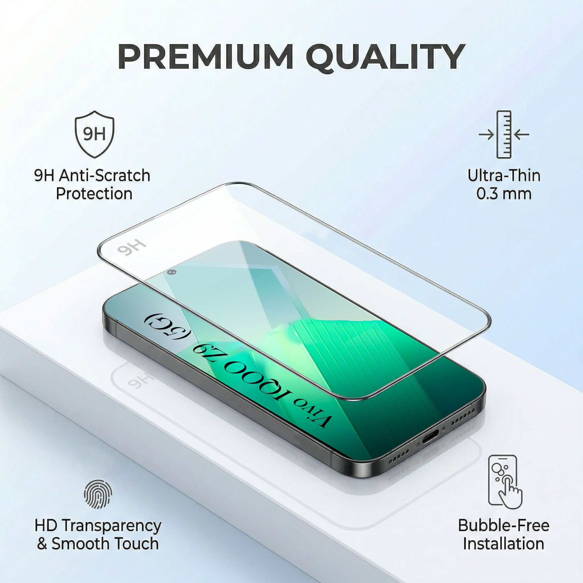 For Vivo IQOO Z9 5G Combo with Back Cover and 9H Tempered Glass (Liquid Silicone | Camera Protection | Oleophobic Coating Screen Glass)